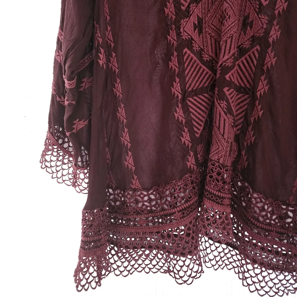Johnny Was Renee Lace Maroon Blouse, XS - Picture 2 of 5
